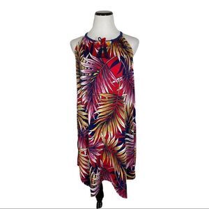Studio JPR Halter Summer Dress Palm Leaves Red Blue Tassels Size Small